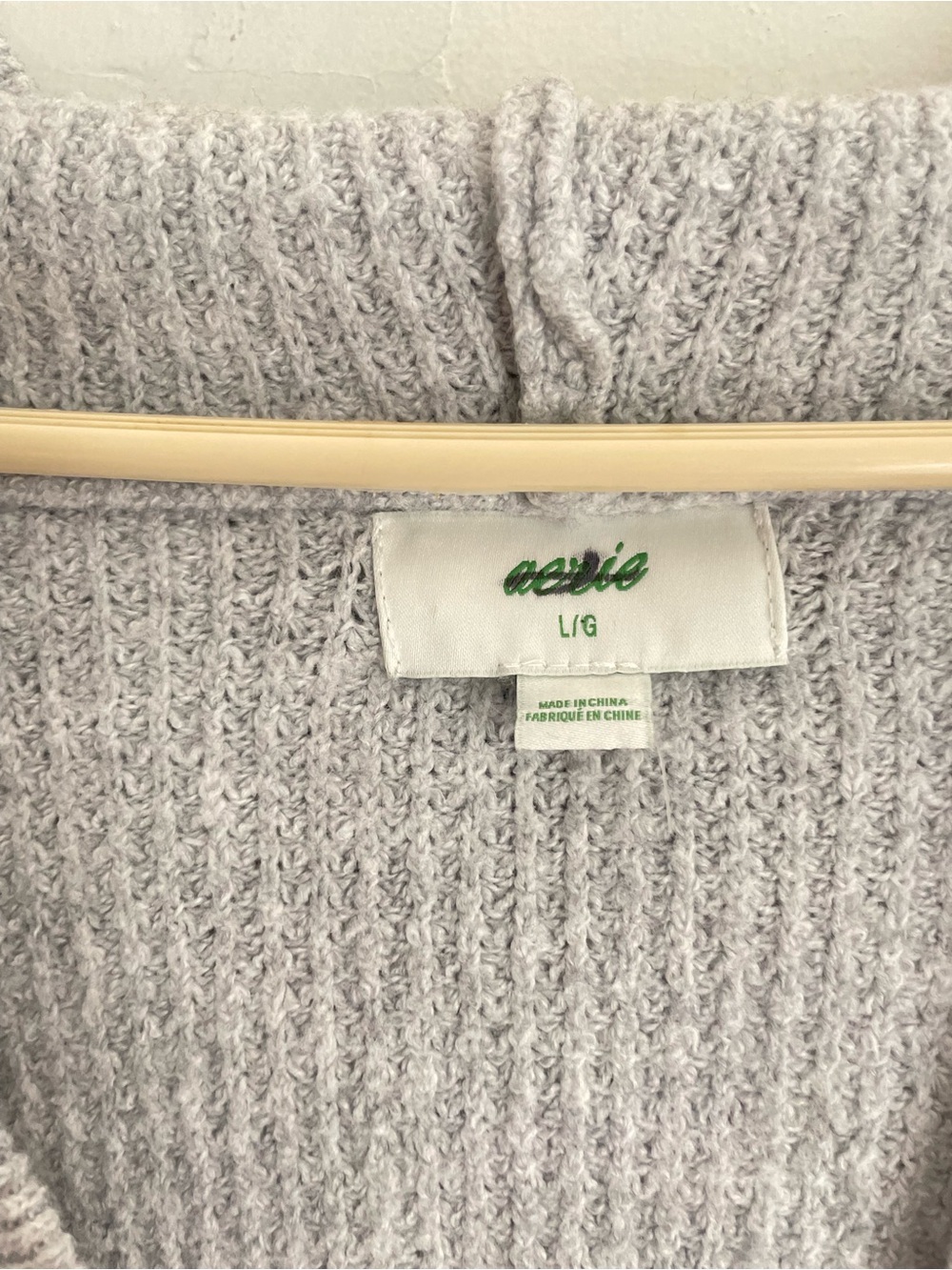 Aerie CozyUp Waffle Knit Sweater Hoodie Heather Gray Sz XL - Picture 12 of 12